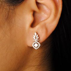 Princess Cut Diamond Statement Earrings Bridal Diamond Stud - Etsy India Simple Diamond Earrings, Diamond Earrings Wedding, Halo Diamond Earrings, Diamond Earrings Design, Gold Bridal Earrings, Halo Earrings, Diamond Jewelry Designs, Jewelry Design Earrings, Gold Earrings Designs