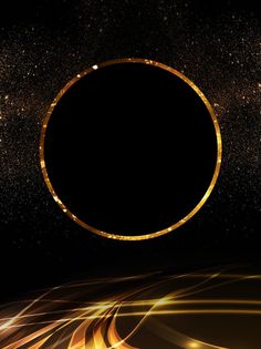 an abstract gold background with a black circle in the center and light streaks around it