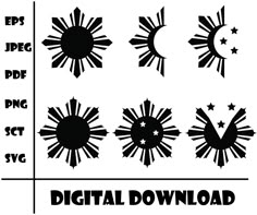 the sun and stars are shown in black on white