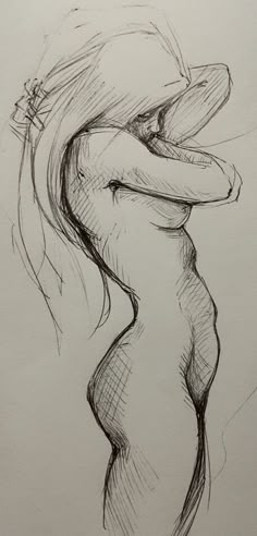 a drawing of a woman's body with her hands behind her back and head tilted to the side