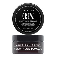 American Crew Heavy Hold is what the original pomade offers, but with a lot more hold and shine. Its versatile water-based formula provides smooth control with a high shine effect. Its formula is perfect for a pompadour, with a modern, flexible alternative to styling gels. Features High hold. Extreme Shine. Long-lasting hold. Perfect for classic, slicked back looks. Works in any hair type. Shampoos out easily. How to Use Apply a small amount evenly through damp or dry hair Style as desired. Mens Pomade, Pomade Style, Undercut Men, Towel Dry Hair, Braided Bangs, American Crew, Hair Pomade