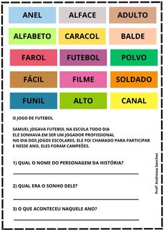 a poster with different colors and words on it, including the names of each language