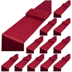 a set of red plastic table runners and place mats