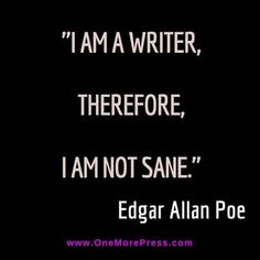 an image with the quote i am a writer, therefore, i am not sane