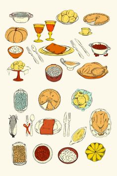 an image of thanksgiving dinner with turkey and other foods on it's plated