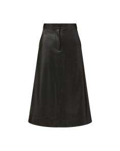 The classic A-line skirt, coated to look like leather. Equal parts polish and edge, the high-waisted midi has a beautiful drape and movement with each step. Style with a silk top and suede boots for city-chic appeal.100% PolyurethaneCoating: 95% Rayon, 5% ElastaneLining: 100% PolyesterDry clean onlyStyle #2408LT5130438 Vegan Leather Skirt, Beautiful Drapes, Evening Shoes, Veronica Beard, City Chic, Pump Sandals, Silk Top, Suede Boots, A Line Skirt