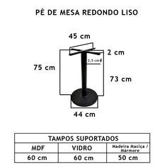 an image of a table with measurements for the legs and base, including two tables