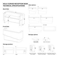 the technical drawing shows how to build an office desk with drawers, shelves and storage compartments