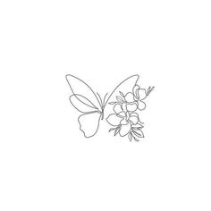 a single line drawing of a butterfly and flowers