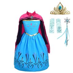 PRICES MAY VARY. Iconic ice princess snow queen coronation dress up costume for girls. Complete the coronation ceremony with the elegant accessories set (Crown, Gloves and Wand) to become the new monarch of the ice kingdom! Made of comfortable material, velvet and cotton. No itchy! Hand washable. Hidden zipper closure. Bodice with velvet long sleeves, embellished with tulip embroideries and golden trims. Printed floral pattern at skirt hemline. Features a pink detachable cape robe with a snowfla Anna Coronation Dress, Princess Party Costume, Coronation Dress, Anna Dress, Elsa Dress, Christmas Party Outfit, Daisy Girl, Cinderella Dresses, Up Costumes