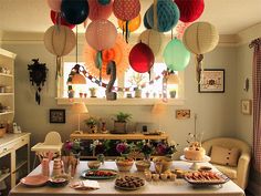 a room filled with lots of food and decorations