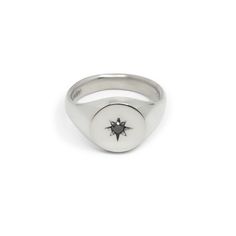 Round North Star Signet Ring - Sterling Silver - Futaba Hayashi Pinky Signet Ring, The Dark Night, The North Star, Dream Ring, Bracelet Collection, Pinky Ring, Dark Night, Black Star, North Star