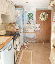 a dog is laying on the kitchen floor