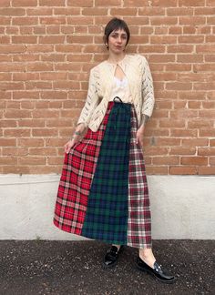 Sagittarius Skirt Fall Plaid Patchwork Bottoms, Winter Plaid Cotton Skirt, Winter Cotton Plaid Skirt, Scottish Plaid Skirt For Winter, Winter Scottish Plaid Skirt, Scottish Style Plaid Winter Bottoms, Long Closet, Quirky Aesthetic, Sweater Over Dress