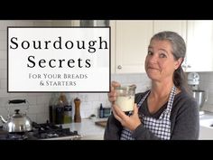 a woman holding up a jar of sourdough with the words no more sourdough disgards