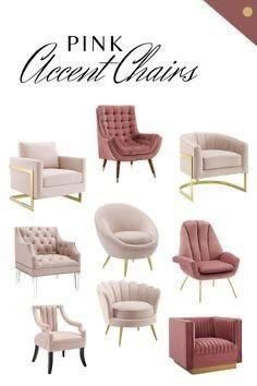 the pink and gold chairs are all in different shapes, sizes and colors to choose from