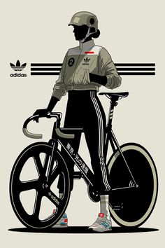 a person standing next to a bike with an adidas logo on the front and back