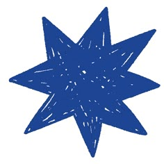 a blue star drawn in chalk on a white background