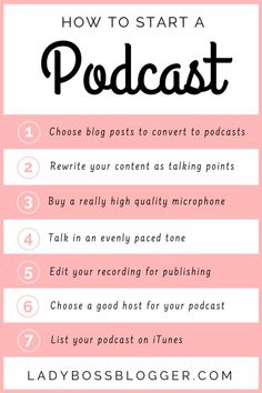 a pink background with the words how to start a podcast on it