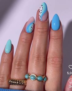 Turquoise Nail Designs, Blue Nail Art Designs, Turquoise Nails, Girly Acrylic Nails, Vibrant Nails, Her Nails, Short Square Acrylic Nails