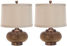 a pair of lamps sitting next to each other