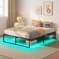 Latitude Run® Francine 14'' No Headboard Metal Bed Frame with Cross Bed End | Wayfair Bed With Led Lights, Twin Size Bed Frame, Bed Frame Design, Custom Headboard, Usb Charging Station, Mattress Frame, Headboard Storage