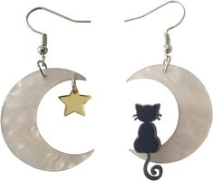 Moon Star Cat Halloween Earrings for Women Cute Acrylic Earrings Halloween Lovers, Costume Earrings, Cat Halloween, Acrylic Jewellery, Moon Star, Cat Earrings, Beaded Dangle Earrings