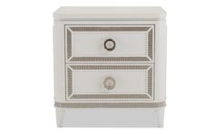 a white and grey nightstand with two drawers