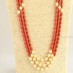 Long Coral Colour Beads And Pearl Necklace indian jewellery | Etsy Coral Necklace Indian Gold, Coral Beads Jewellery, Pearl Necklace Indian Jewelry, Bridal Earrings Silver, Red Coral Jewellery, Coral Colour, Silver Bridal Earrings, Indian Bridal Jewellery, Coral Beads Necklace