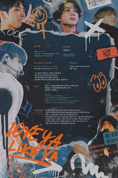 the back cover of an album with graffiti on it, including images of young men and women