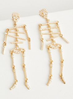 FIT. 3. 4” x 1. 1”. MATERIALS + CARE. Base metal. Imported. DETAILS. Skeleton shaped. French hooks. The best plus size women's pearl skeleton statement earring earrings in multi. Torrid is your destination for cozy fall and winter clothes to keep you warm and comfortable. Pearl Skeleton, Earring Making Tutorials, Skeleton Embroidery, Gold Skeleton, Diy Earrings Easy, Found Object Jewelry, Skeleton Earrings, Beaded Jewlery, Faux Pearl Earrings