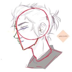 an anime drawing of a man's face with red lines coming out of it