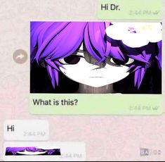 an anime character has purple hair and is looking at the camera while texting what is this?