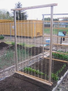 a fenced in garden with lots of plants and dirt on the ground next to it