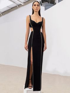 Crystal Trim, Long Bodycon Dress, Cutout Dress, Celebrity Dresses, Black Sleeveless, Bandage Dress, Stunning Dresses, Guangzhou, Dress Accessories