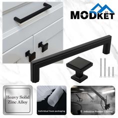 an image of a black handle on a white cabinet