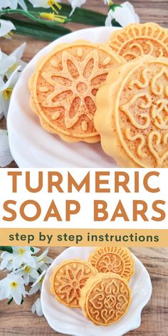 the instructions for how to make turmeric soap bars on a white plate