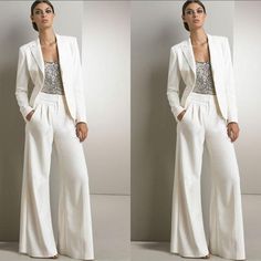 Wedding Guest Jackets, Wedding Guest Pants, Suits Office, Lady Suit, Mother Of The Bride Suits, Bride Suit, Business Lady, Formal Women, White Pants Women