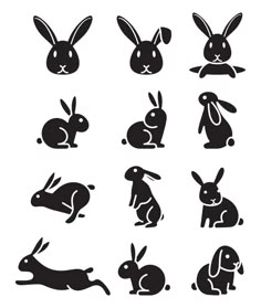 the silhouettes of rabbits are shown in black and white