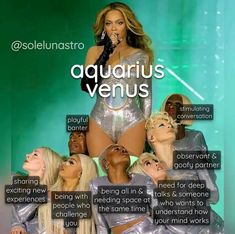 an advertisement for the aquarius venus show with several women in silver outfits and one woman wearing