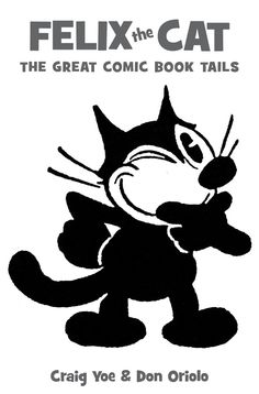 the book cover for the cartoon cat is black and white, with an image of a cat