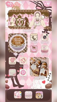 a pink and brown sticker sheet with some pictures on it