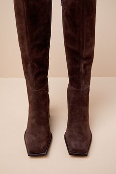 The Matisse Highness Chocolate Suede Leather Distressed Knee-High Boots are what cold weather dreams are made of! Soft genuine suede leather, with subtle distressing, shapes these perfect fall boots with a squared-toe upper that rises to a 13.5"" knee-high shaft with a 15"" circumference. A 14.5"" zipper and an elastic gusset at the instep make for easy on-and-off, all atop a contrasting, distressed block heel. Stitching details throughout. 3" distressed block heel. Cushioned insole. Rubber sole has nonskid markings. Genuine suede leather upper. Balance man made materials. Imported. Lulus | Highness Chocolate Genuine Suede Leather Distressed Knee-High High Heel Boots | Size 10. Brown Suede Knee High Boots, Brown Suede High-top Boots, Trendy Suede Knee-high Boots, Brown Suede Wide Calf Knee-high Boots, Perfect Fall Boots, Brown Suede Knee-high Boots Medium Width, Young Money, High Leather Boots, Fall Boots