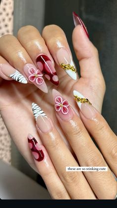 Mood Nails, Red Almond, Uñas Ideas, Nail Pics, French Designs, Acrylic Ideas, Fancy Nails Designs, Grunge Nails, Vibrant Nails