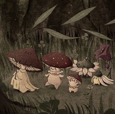 Cottage Core Computer Background, Gremlin Core Pfp, Dark Cottagecore Pfp, Dark Mushroom Aesthetic Wallpaper, Dark Cottagecore Drawing, Mirandacore Aesthetics, Cute Mushroom Iphone Wallpaper, Painting Ideas Fairycore, Forestcore Drawing