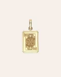 14K Gold Queen of Hearts Pendant - Zoe Lev Jewelry Classic Yellow Gold Square Pendant Charm Necklace, Yellow Gold Charm Necklace With Square Pendant, Yellow Gold Charm Necklaces With Square Pendant, 14k Gold Vintage Charm Pendant Necklace, 14k Gold Pendant Charm Necklace With Vintage Charm, Gold Initial Pendant, Solid Gold Charms, Family Jewellery, Gold Charm Necklace