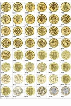 the different types of gold coins are shown in this chart, with each coin on it's own side