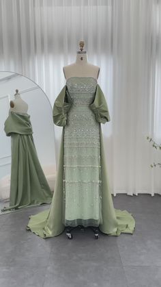 DreamyVow Luxury Dubai Sage Green Evening Dresses with Cape 2024 Arabic Blue Beaded Elegant Women Wedding Party Gowns 238 Green Evening Dresses, Sage Maxi Dress, Yellow Evening Dresses, Gold Evening Dresses, Green Evening Dress, Gorgeous Prom Dresses, Pink Evening Dress, Blue Evening Dresses, فستان سهرة