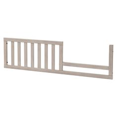 a white wooden bed frame with slats on the top and bottom rail, against a white background