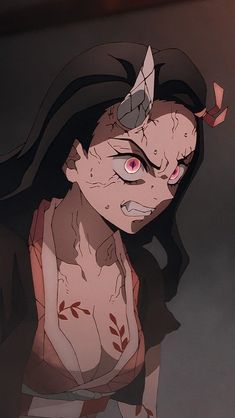 an animated image of a woman with blood on her face